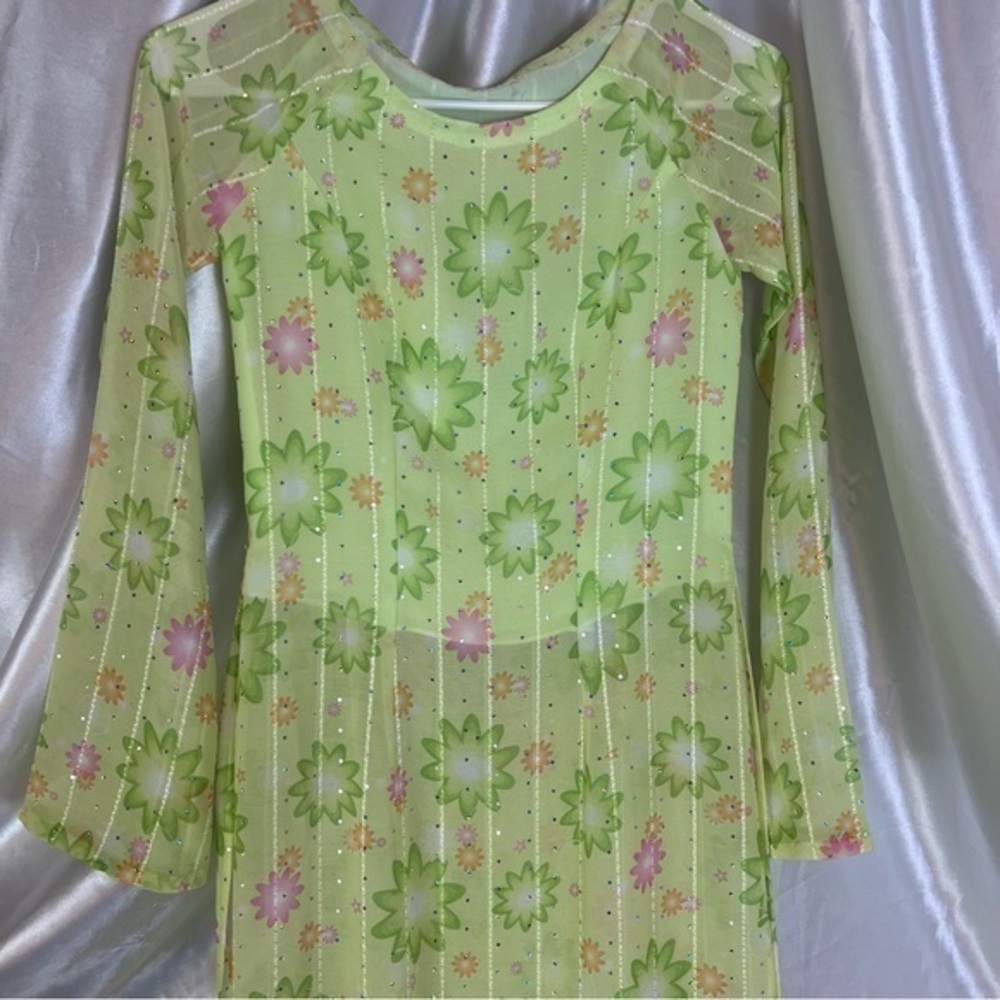 Handmade Green Floral Boho Festival Maxi Tunic Blouse – XXS/XS